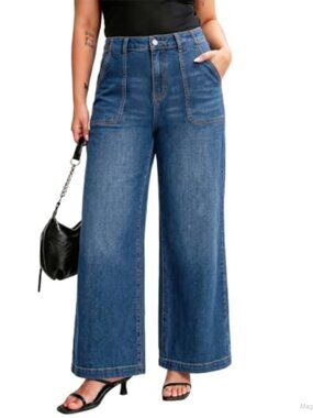 Plus Size High Waist Wide Leg Jeans for Women Stretchy Denim